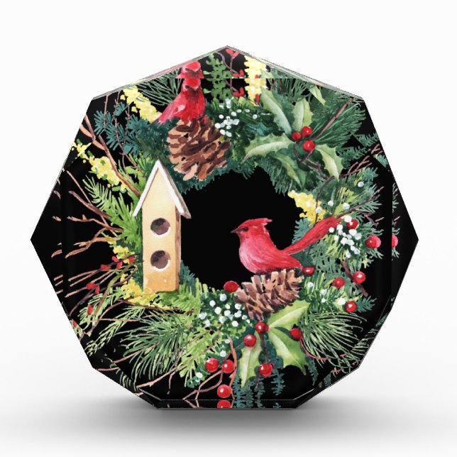 Couronne de Noël aquarelle Bloc Photo (Devant)