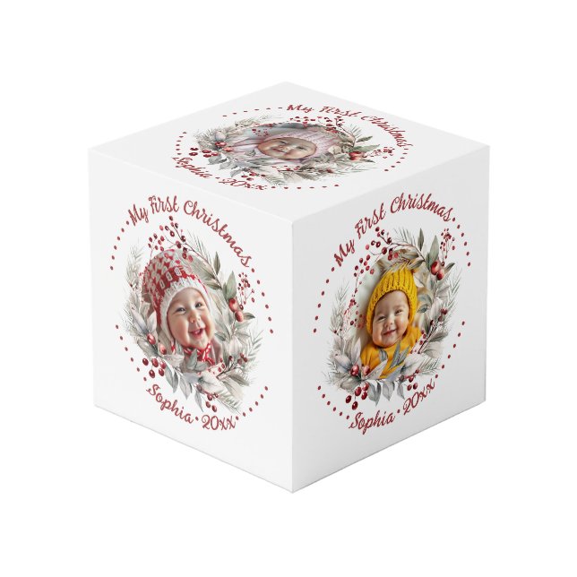 Couronne de Noël avec baies, cube photo verdoyant (Angle devant)