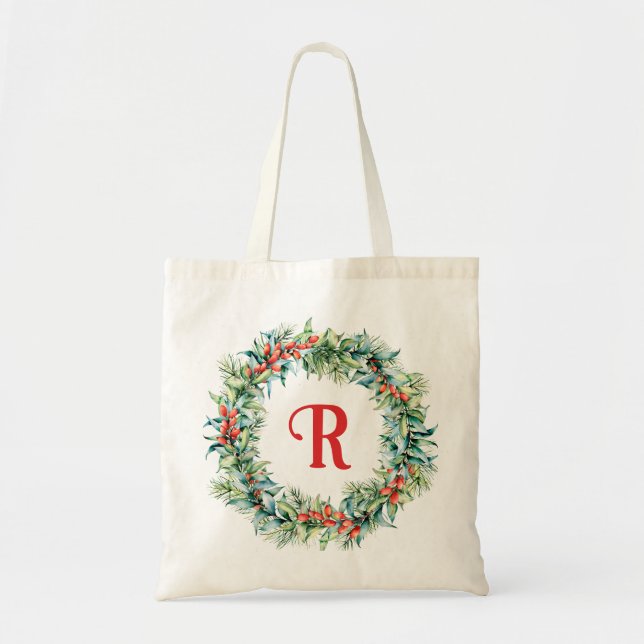 Couronne de Noël avec sac fourre-tout monogramme p (Devant)