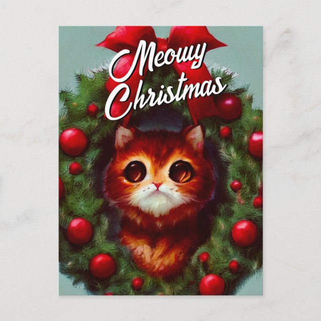 Couronne de Noël avec un chaton mignon - Carte de  (Devant)