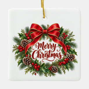 Couronne de Noël Carré Ornement en Céramique