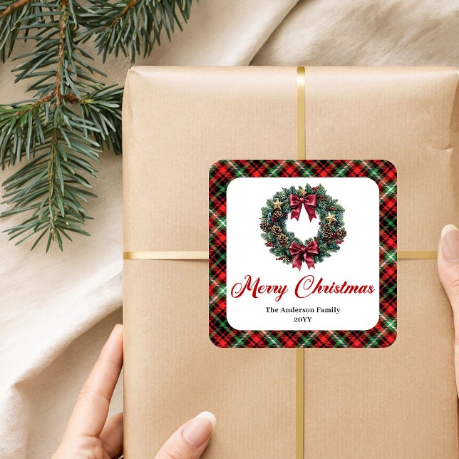 Couronne de Noël Classique Autocollant à motif rou (Classic Christmas Wreath Red Green Pattern Stickers)
