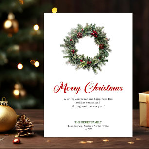 Couronne de Noël classique avec carte de vœux au h