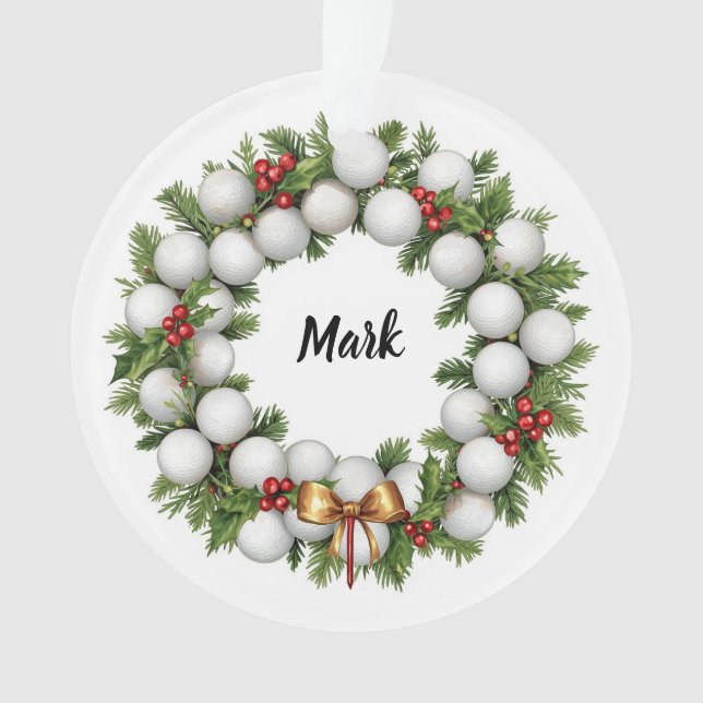 Couronne de Noël de golf avec nom de golfeur (devant)