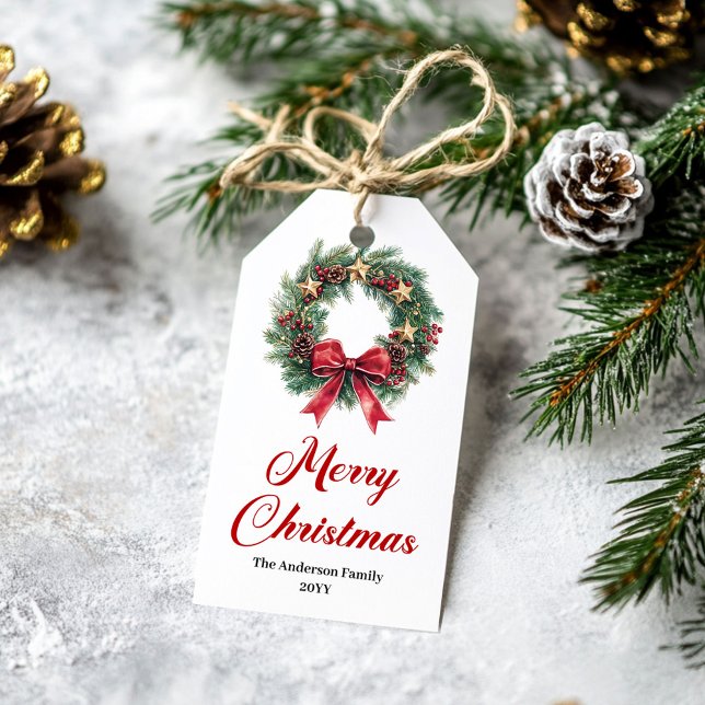Couronne de Noël élégante, étiquette de vacances é (Elegant Christmas Wreath Editable Holiday Tag)