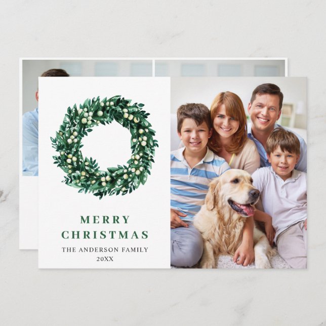 Couronne de Noël festive de houx Carte de vœux PHO (Devant / Derrière)