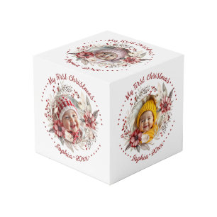 Couronne de Noël, fleurs rouges, baies photo cube