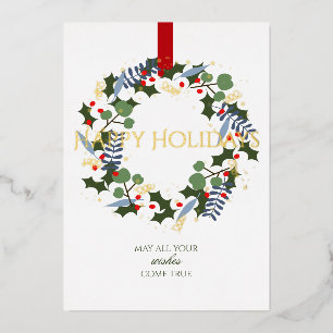Couronne de Noël moderne en feuille d'or sur carte
