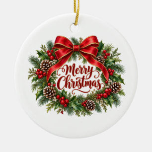 Couronne de Noël Ornement Rond en Céramique
