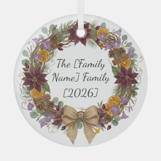 Couronne de Noël tropicale Ornement rond en verre