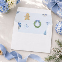Couronne de pain d'épice de Noël bleu aquarelle
