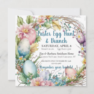 Couronne de Pâques aquarelle Invitation Brunch, Ch