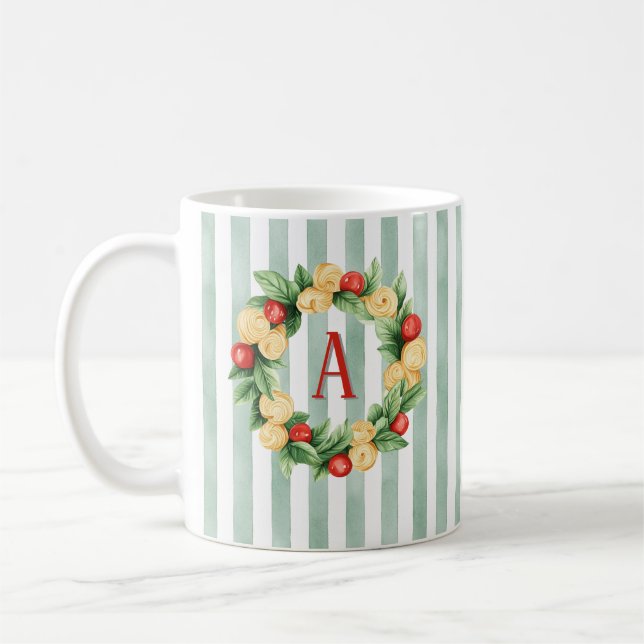 Couronne de pâtes rayée verte Mug initiale (Gauche)