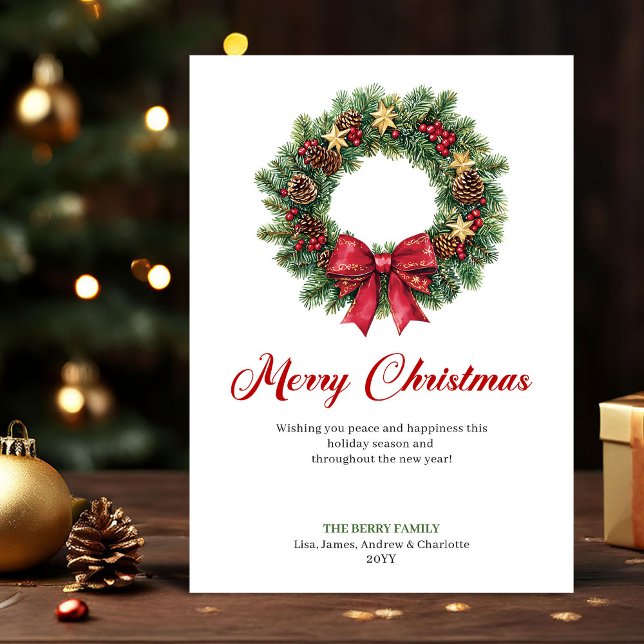 Couronne de pin à l'aquarelle, modèle de vœux de N (Watercolor Pine Wreath Christmas Greeting Design)
