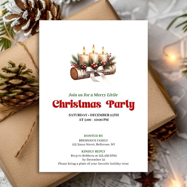 Couronne de pin confortable Invitation de bougies  (Cozy Pine Wreath Christmas Candles Invitation)