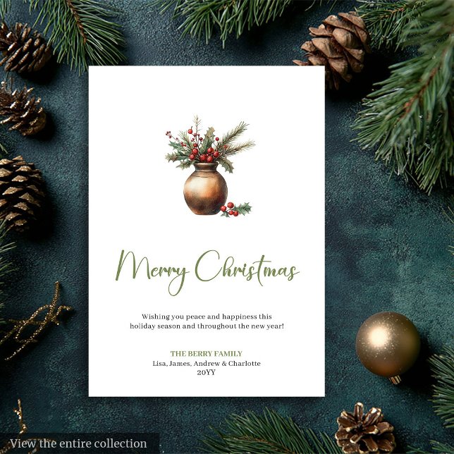 Couronne de pin Cozy Boho Carte de Noël minimalist (Cozy Boho Pine Wreath Minimalist Christmas Card)