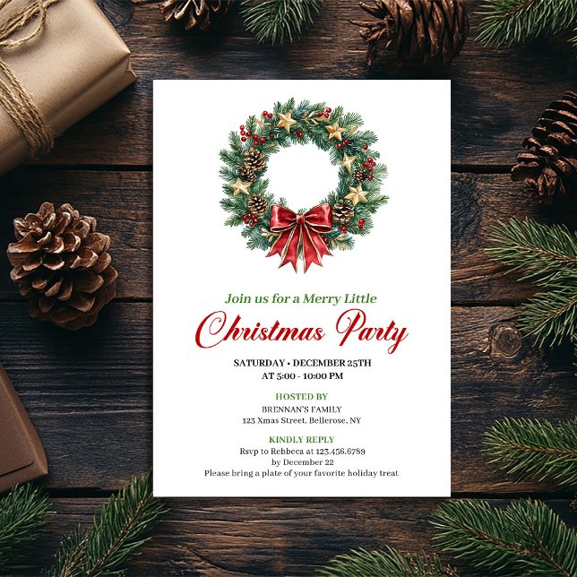 Couronne de pin festive Invitation de fête de Noël (Festive Pine Wreath Christmas Party Invitation)