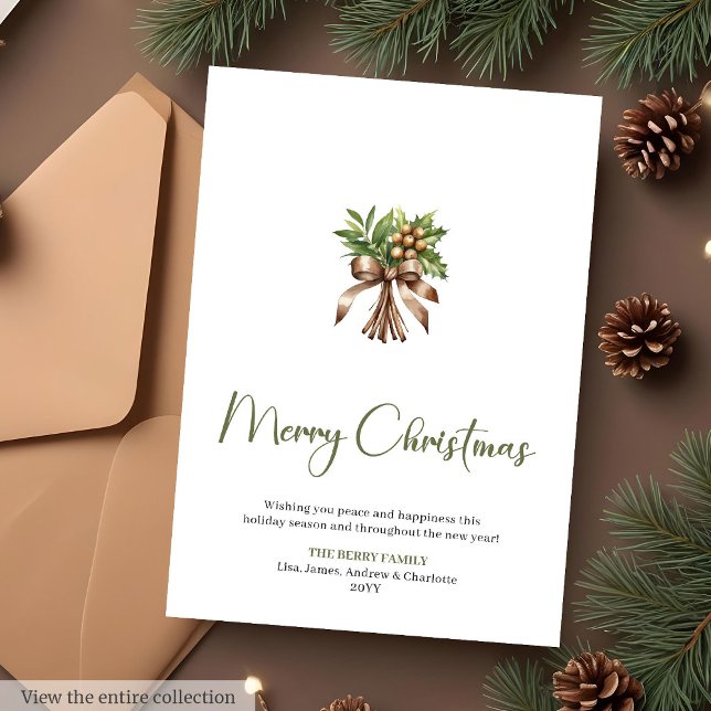 Couronne de pin moderne éditable Carte de vœux de  (Modern Editable Pine Wreath Christmas Greeting Card

)