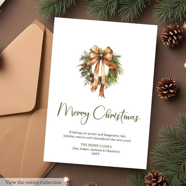 Couronne de pin rustique Carte de Noël botanique j (Rustic Pine Wreath Botanical Merry Christmas Card)
