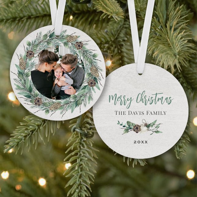 Couronne de pin rustique Joyeux Noël Photo de fami (Créateur téléchargé)