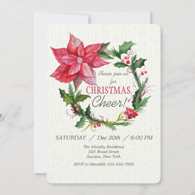Couronne de poinsettia rouge, invitation (Devant)