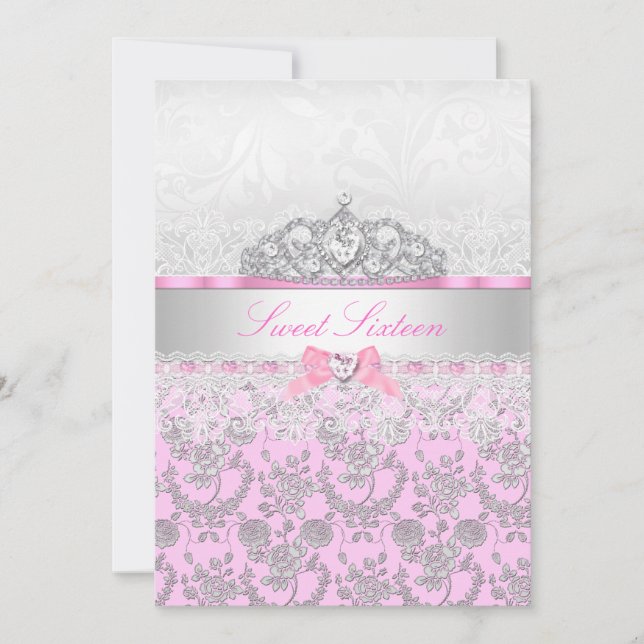 Couronne de Princesse Rose et Invitation Douce 16  (Devant)