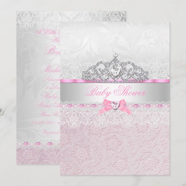 Couronne de princesse rose Invitation bébé en dent (Devant / Derrière)