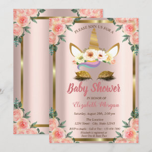 Couronne de roses licorne pailletée or Invitation