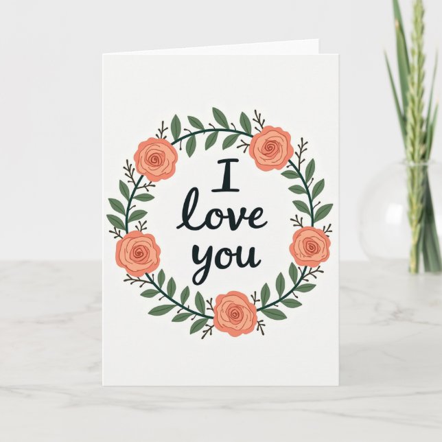 Couronne de roses mat Cartes 'Je t'aime' (Devant)