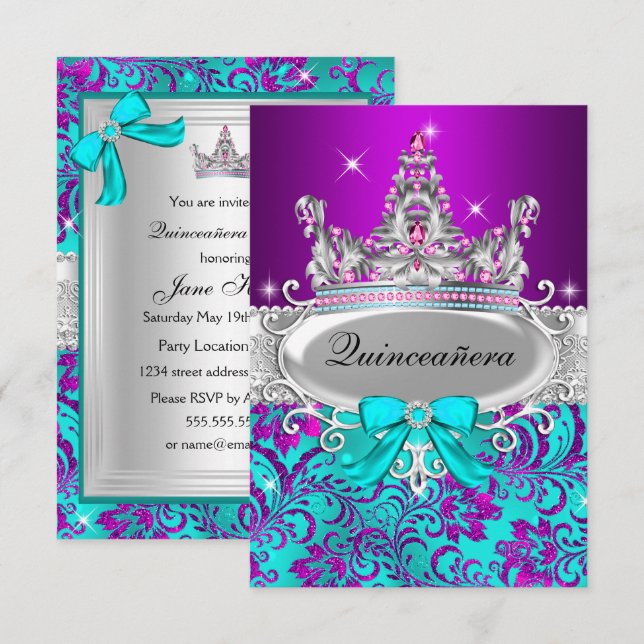 Couronne de Shimmer Turquoise Violet Invitation Qu (Devant / Derrière)