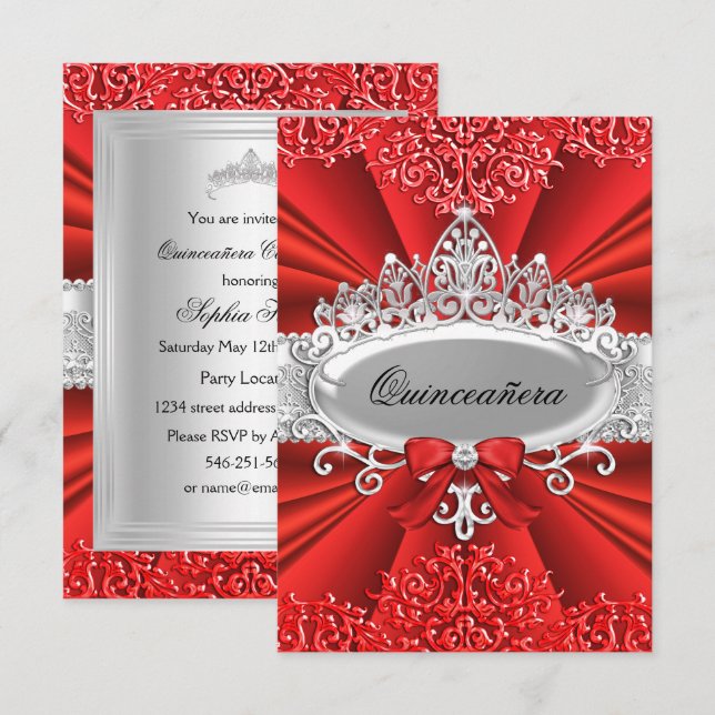 Couronne de Tiara Rouge & Damassé pour Invitation  (Devant / Derrière)
