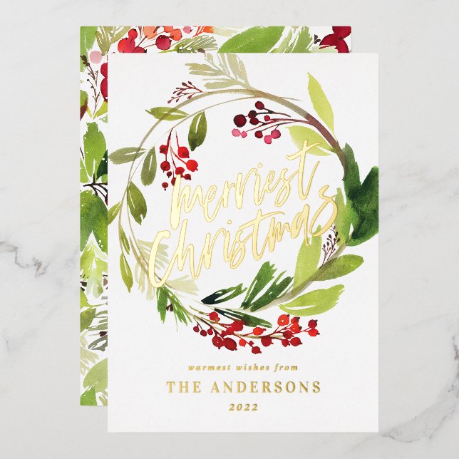 Couronne de vacances à l'aquarelle avec des baies  (Recto/Verso)