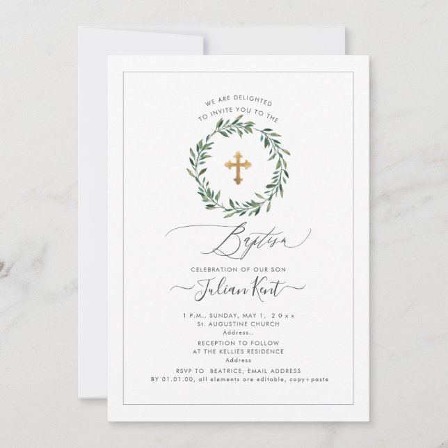 Couronne de verdure aquarelle pour invitation de P (Devant)