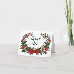 Couronne de verdure de Noël Carte de remerciement