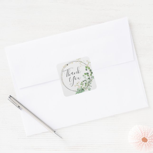Couronne de verdure gris clair Merci Autocollant c (Enveloppe)