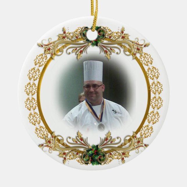 couronne d'or de Noël ornement photo, (Devant)