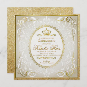 Couronne d'or, élégante, invitation de Quinceanera
