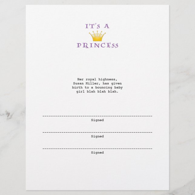 Couronne d'or "It's a Princess" avec police Wizard (Devant)