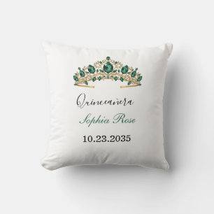 Couronne d'or vert émeraude Quinceañera Coussin