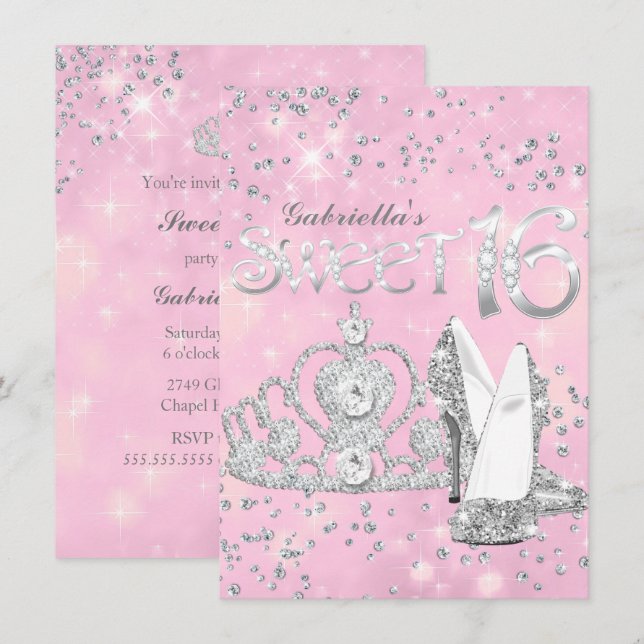 Couronne et talons à paillettes roses Invitation S (Devant / Derrière)
