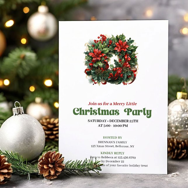 Couronne festive rétro de Noël Invitation de fête (Festive Retro Christmas Angel Party Invitation)