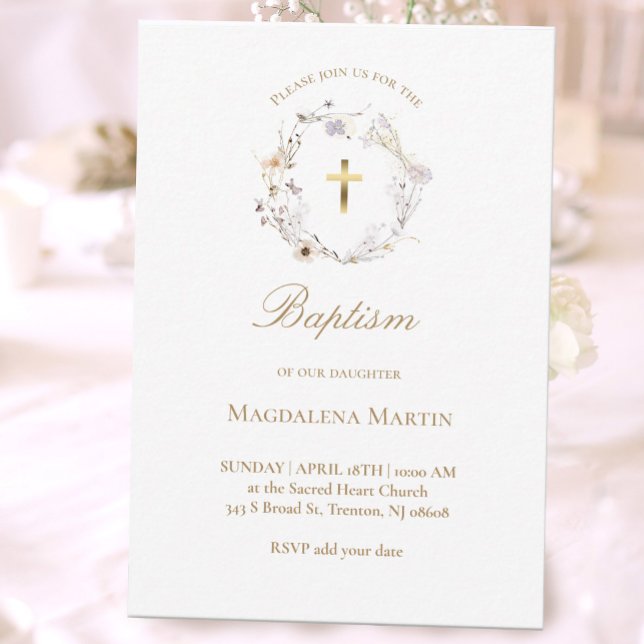 couronne fleur sauvage | Invitation au baptême (Créateur téléchargé)