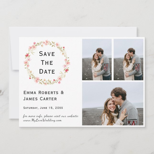 Couronne florale 3-Photos Save the Date (Devant)