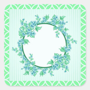 Couronne florale autocollant carré bleu menthe et