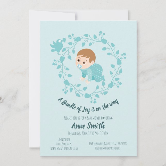 Couronne florale Baby boy Shower Invitation (Devant)