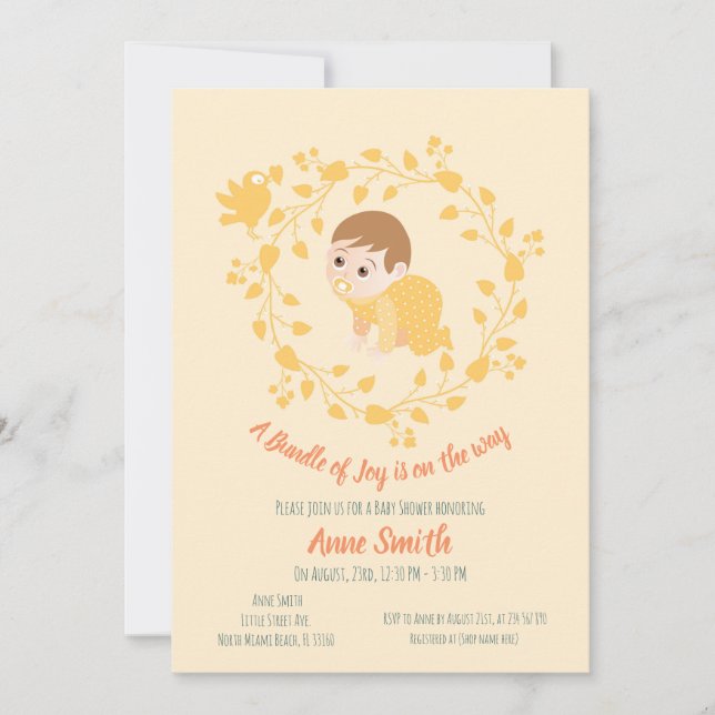Couronne florale Baby boy Shower Invitation (Devant)