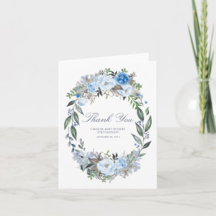 Couronne florale de mariage bleu poussiéreux Merci