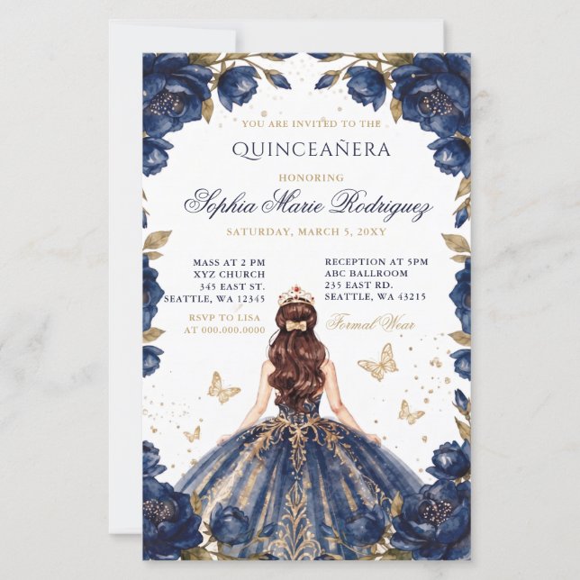 Couronne florale de princesse Navy Or Budget Quinc (Devant)