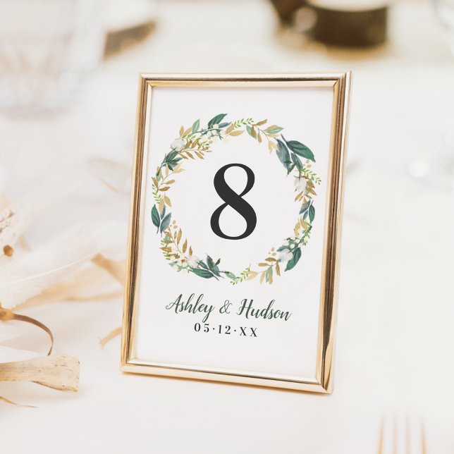 Couronne florale de table en or vert Carte numérot (Créateur téléchargé)