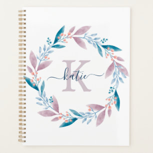 Couronne florale en aquarelle à monogramme lilas